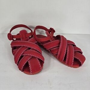 Farm Rio women Red ZigZag Sandals sz 7.5 US 38.5 Vegan Buckle‎ Strap Flat Brazil